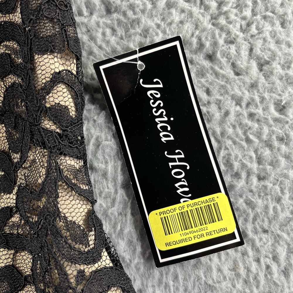 Jessica Howard Dress 8 NWT Black Lace Tan Lining Beaded Neckline Sheath JH5M8454 - Picture 4 of 13